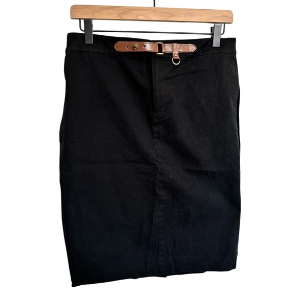 Lauren Ralph Lauren Dresses & Skirts - Lauren Ralph Lauren Black Pencil Skirt Leather Buckle Detail Size 6 Knee Length